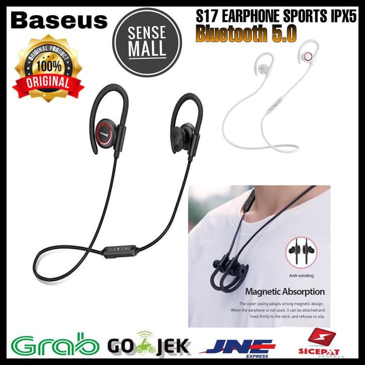 BASEUS SPORT EARPHONE S17 MAGNETIC WIRELESS BLUETOOTH 5.0 ORIGINAL - HITAM