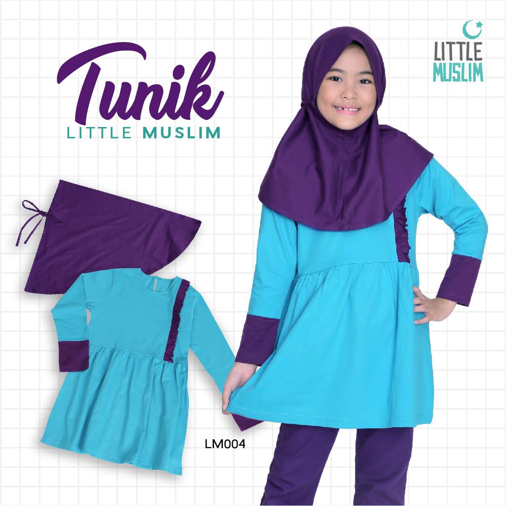 Tunik Anak plus jilbab afrakids Litlle Muslim/ Baju Muslim Anak Perempuan/ Tunik Set