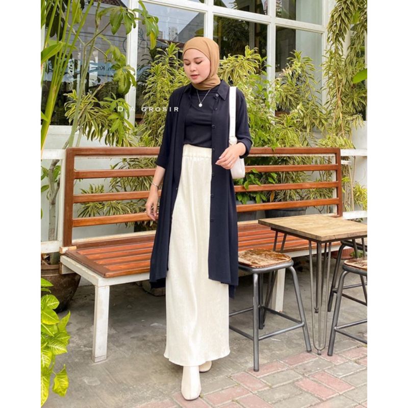 ELIZA TUNIK LONG OUTER PREMIUM / PAKAIAN WANITA / WARNA HITAM PUTIH TERACOTTA LIME LILAC / MONOCHROM