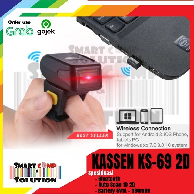 Scanner Barcode bluetooth portable Kassen kS-69 / KS69 Ring Cincin 2D