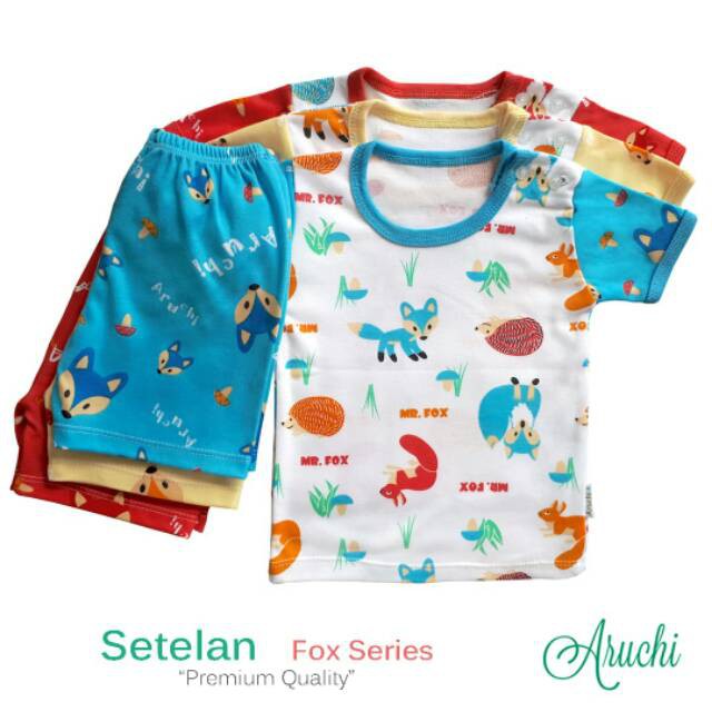 ♥BabyYank♥ STELAN PENDEK ARUCHI KANCING DEPAN FOX NEWBORN