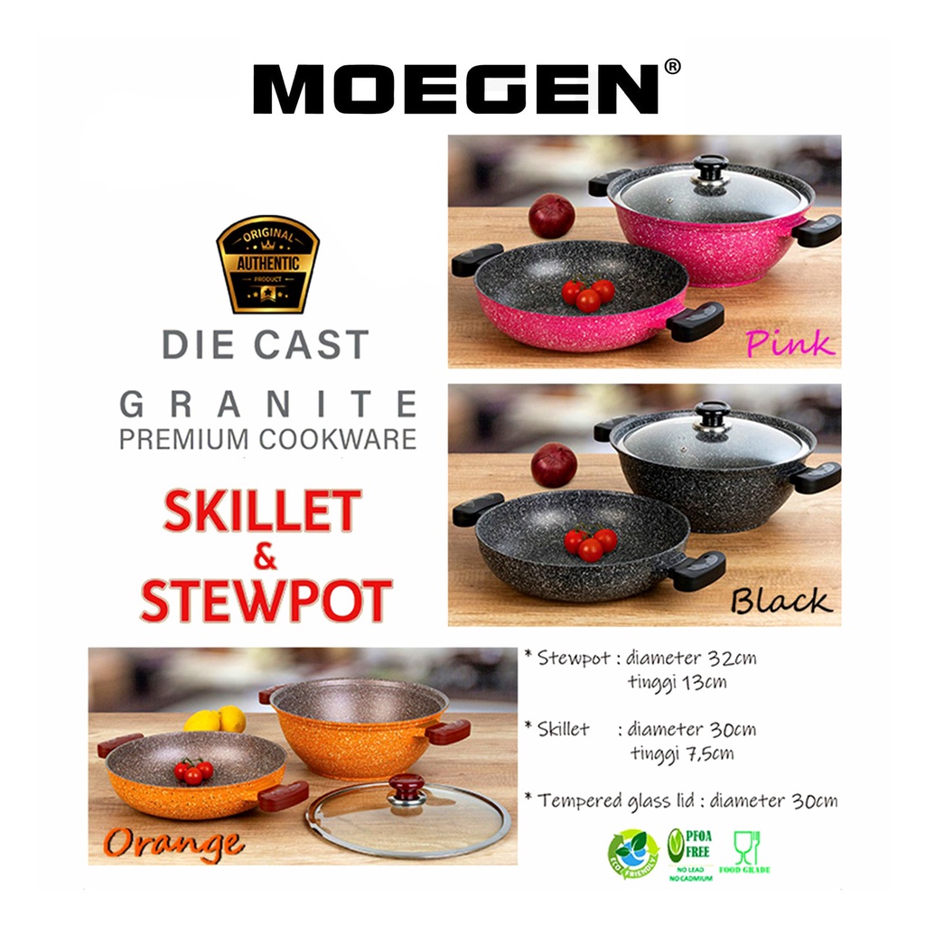 MOEGEN GERMANY SKILLET &amp; STEWPOT SET GRANITE ORANGE ANTI LENGKET ORIGINAL /wajan serbagunaaa