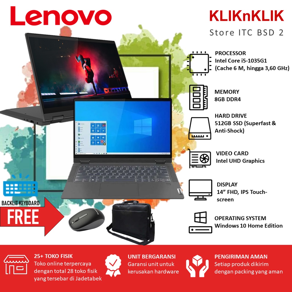 Laptop Lenovo Ideapad Flex 5 14 Intel i5 1035G1 RAM 8GB 256GB SSD FHD Touch Hybrid 2 in 1 Murah-GREY 8GB/512GB SSD