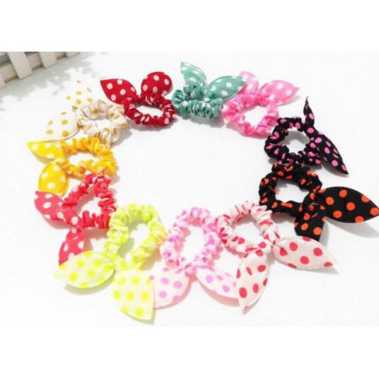 BARANG MURAH KARET IKAT RAMBUT KELINCI TEGAK KUNCIR PITA POLKADOT LUCU / KARET KOREA KEKINIAN