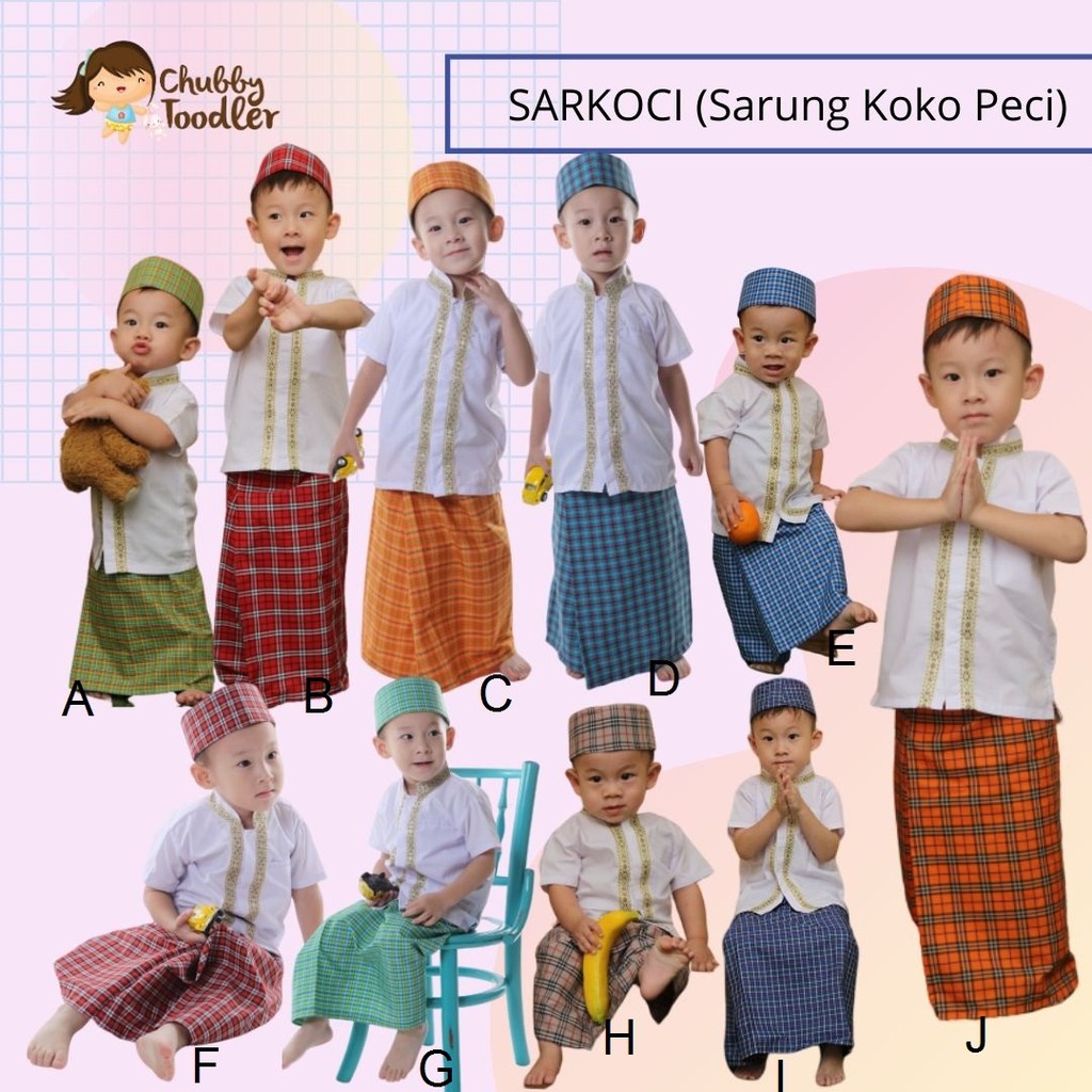 SR2017 SARKOCI Baju Muslim Koko Sarung Instan Peci Anak 1-7TAHUN Setelan Sarung Koko Anak Laki-Laki