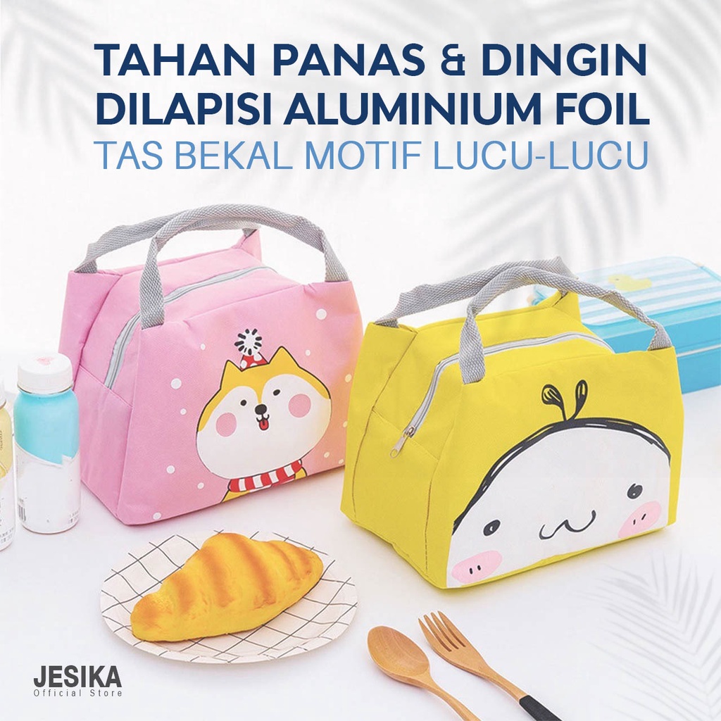 Tas bekal makanan tahan panas lunch bag kecil aluminium foil hangat anak laki-laki perempuan karakter gambar hewan lucu