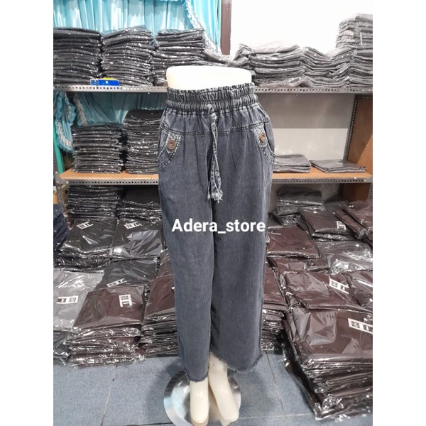 kulot jeans rawis pinggang karet