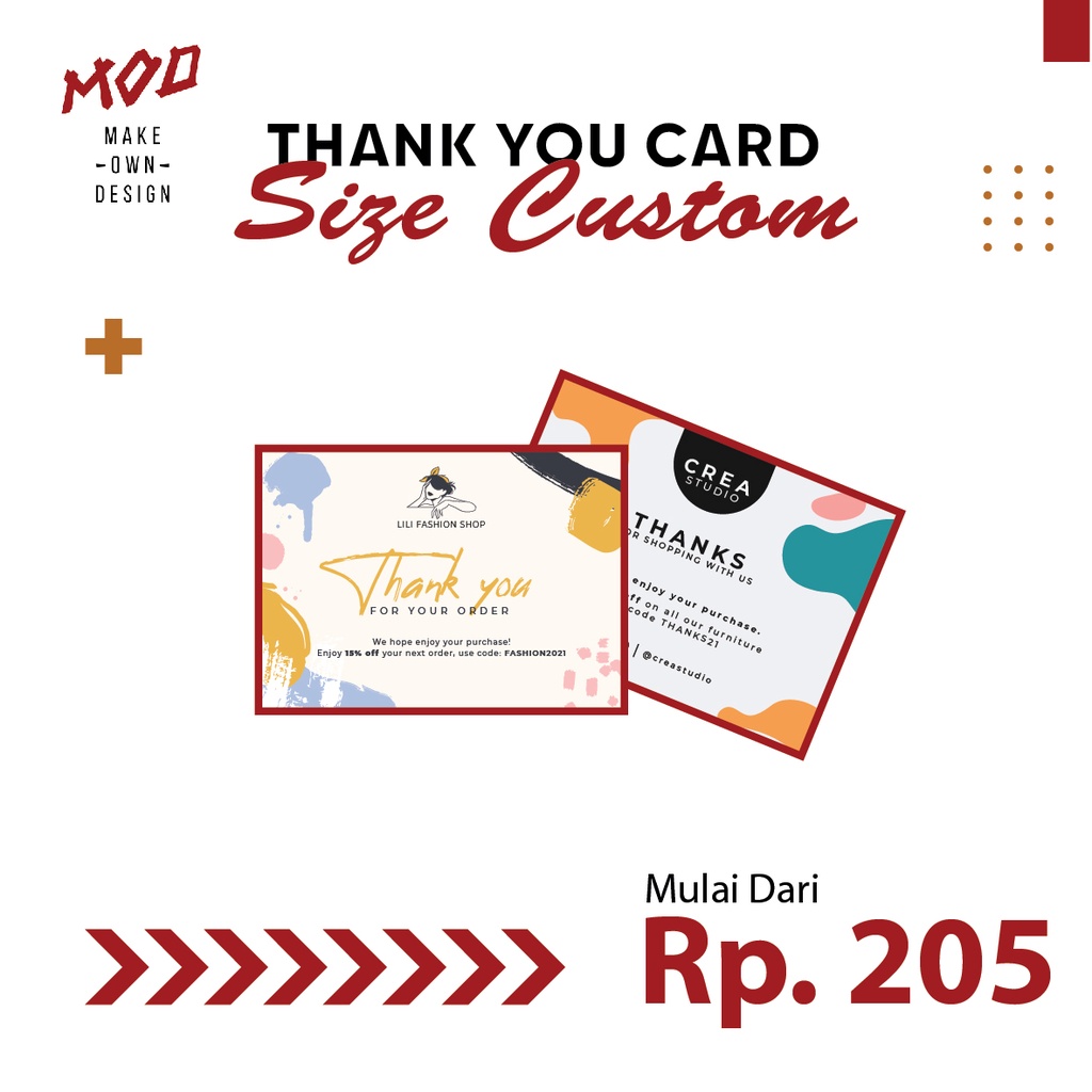 Jual CETAK KARTU UCAPAN - UKURAN CUSTOM | THANK YOU CARD | UCAPAN