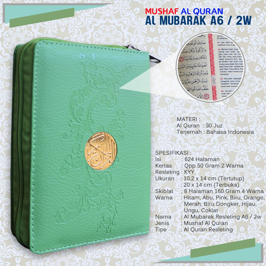 Promo Al Quran Saku Al Mubarak Resleting A6 Warna Abu