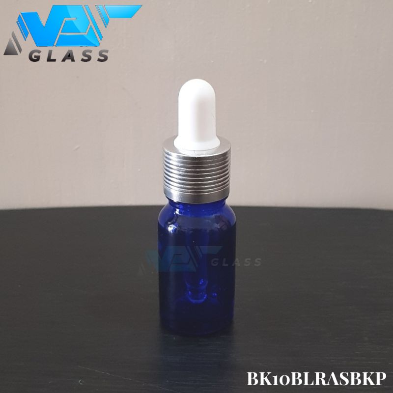 botol kaca pipet 10ml tebal biru - ring almunium silver bergaris