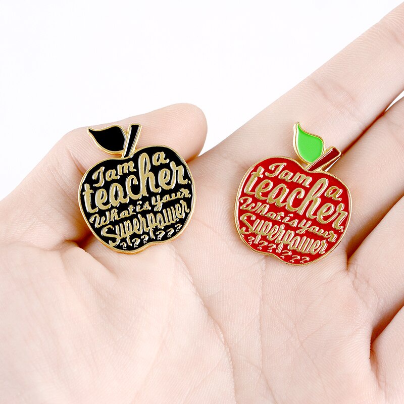 Bros Pin Enamel Desain Buah Apel Merah Muda Tulisan I Am A Teacher Untuk Hadiah