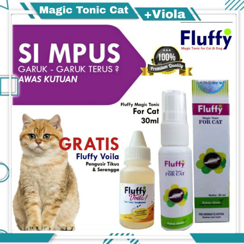 Fluffy Magic Tonic Cat, Pembasmi Kutu Kucing, Jamur kucing, Scabies, dan Mengatasi Bulu Rontok kucing