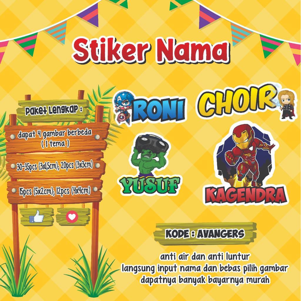 

STIKER LABEL NAMA LUCU / Animal / Firefighter / Avengers / Aladin