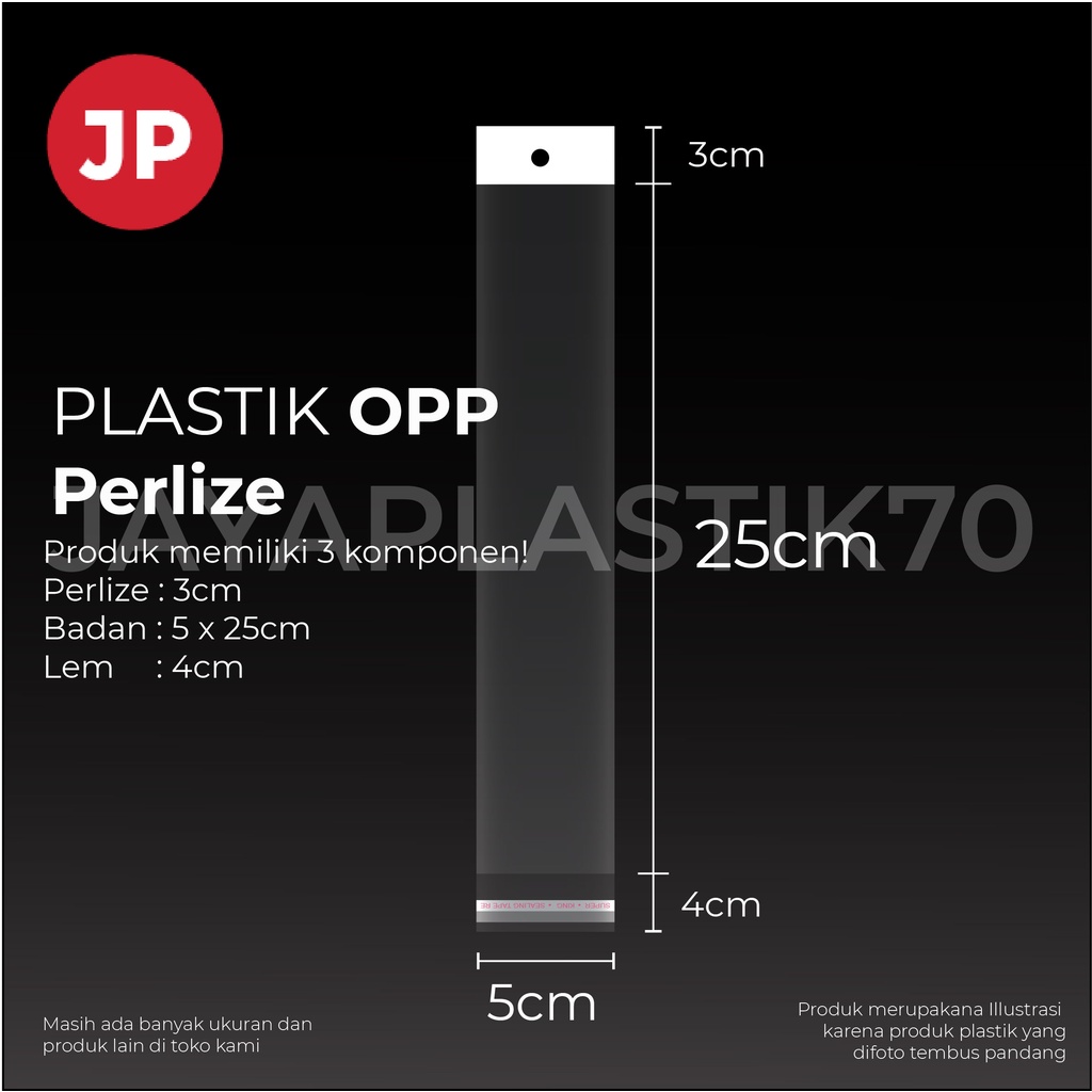 Plastik Opp Perlize uk 5x25cm x 3cm (perlize) + 4cm (lem) 1 pack isi 100pcs.