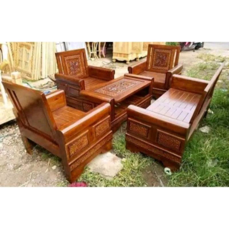 kursi tamu minimalis gelung 2111 meja kayu jati murah promo