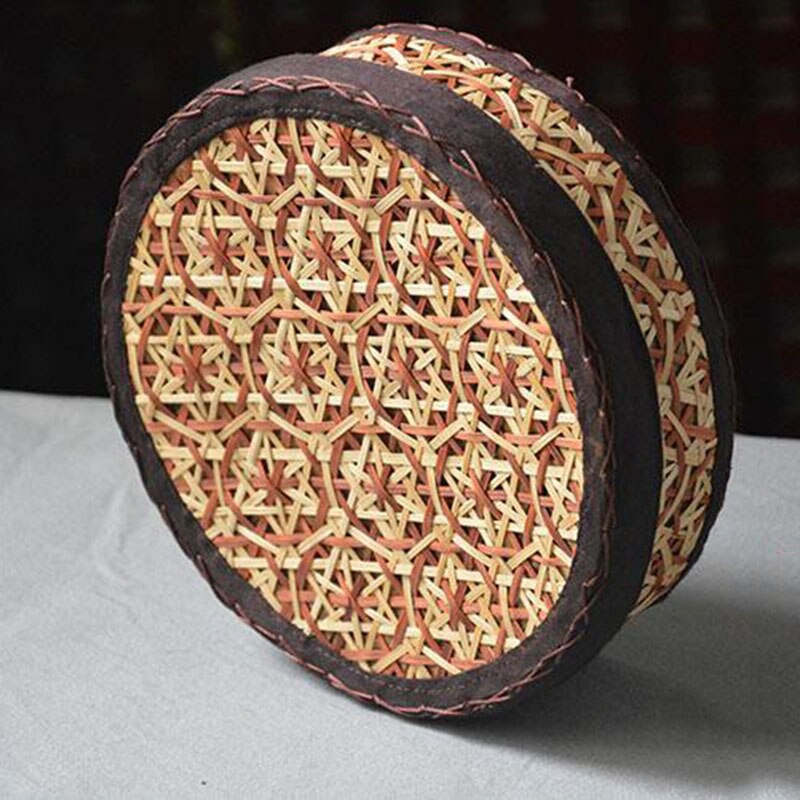 Art Bamboo Weaving 357g Puer Tea Storage Box with Lid Kit Puer Tea Cake Holder Nut Fruit Tray