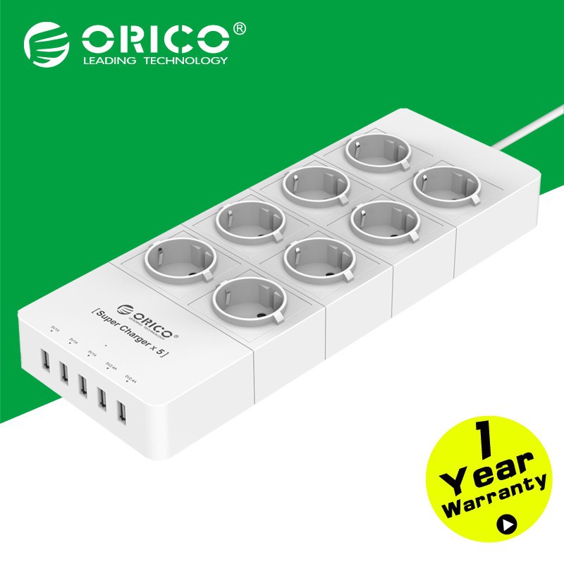 Orico HPC-8A5U-UN-WT 5 Ports USB Charger + 8 Socket Listrik Universal