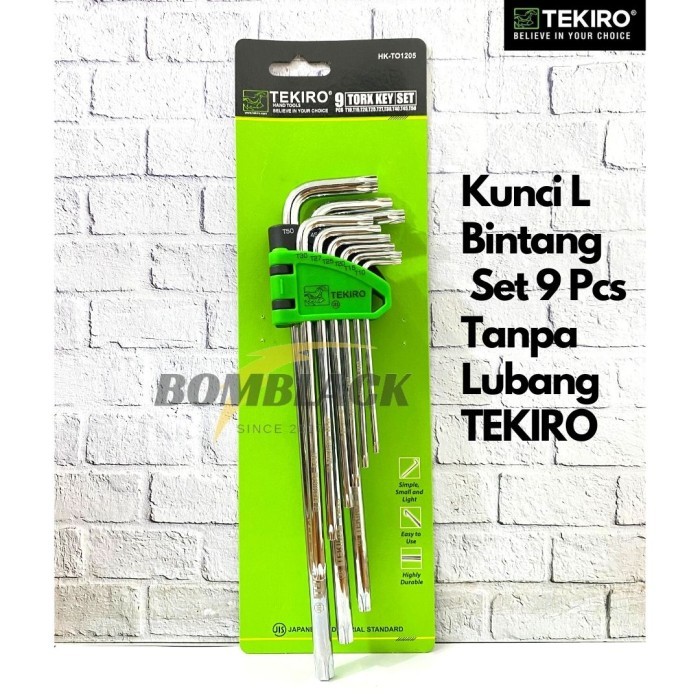 TEKIRO Kunci L Bintang Set 9 pcs T10 - T50 Tanpa Lubang 9 Torx Key Set