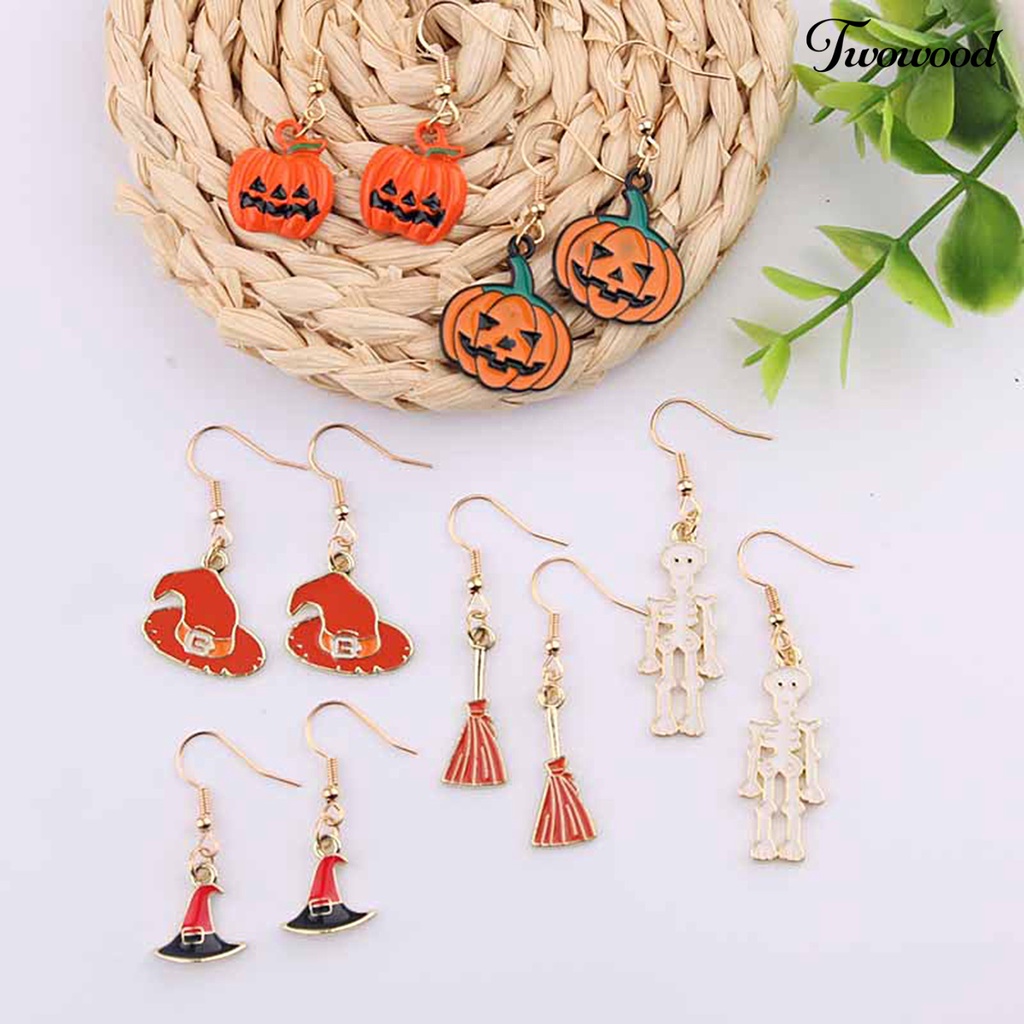 1 Pasang Anting Kait Desain Labu Halloween Bahan Alloy Untuk Pesta