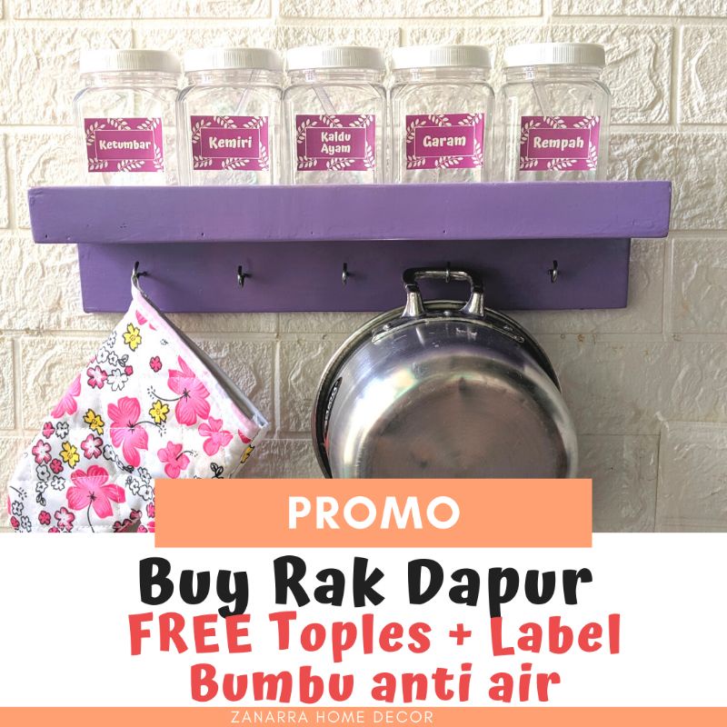 Rak Bumbu Set Gratis Toples Bumbu ada Label Nama Bumbu Warna Ungu Shabby Lillac Rak Dapur Gantung