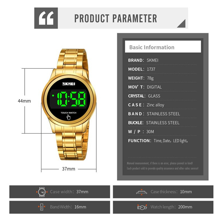 Jam Tangan Digital Touch Screen / Layar Sentuh LED 1737 Stainless Steel