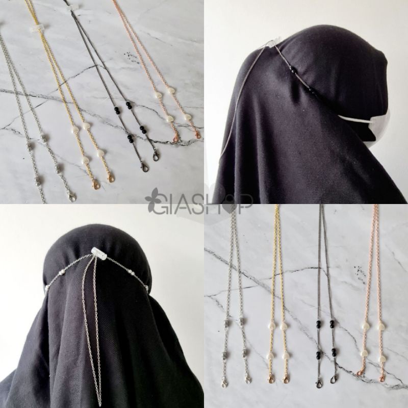 Rantai Tali Masker Konektor Hijab Multifungsi Kait & Stopper Silver Gold Rosegold Black Mask Strap