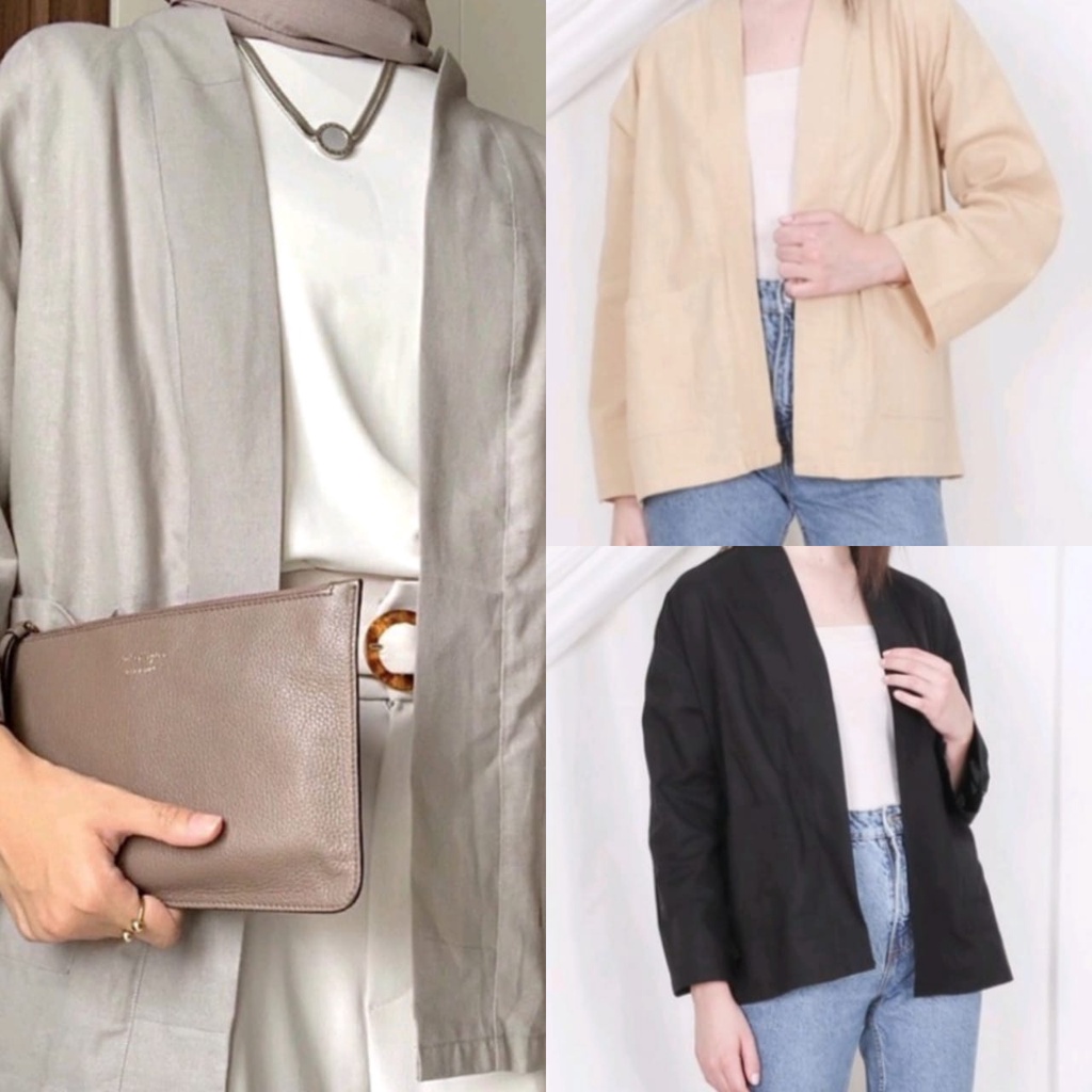 PROMO!! Yuzie Outer Linen Kimono Basic Outfit Blazer Linen Atasan Linen Model Korea Terlaris