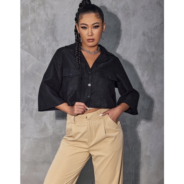 KEMEJA CROP LINEN OVERSIZE- LANTANA KEMEJA CROP