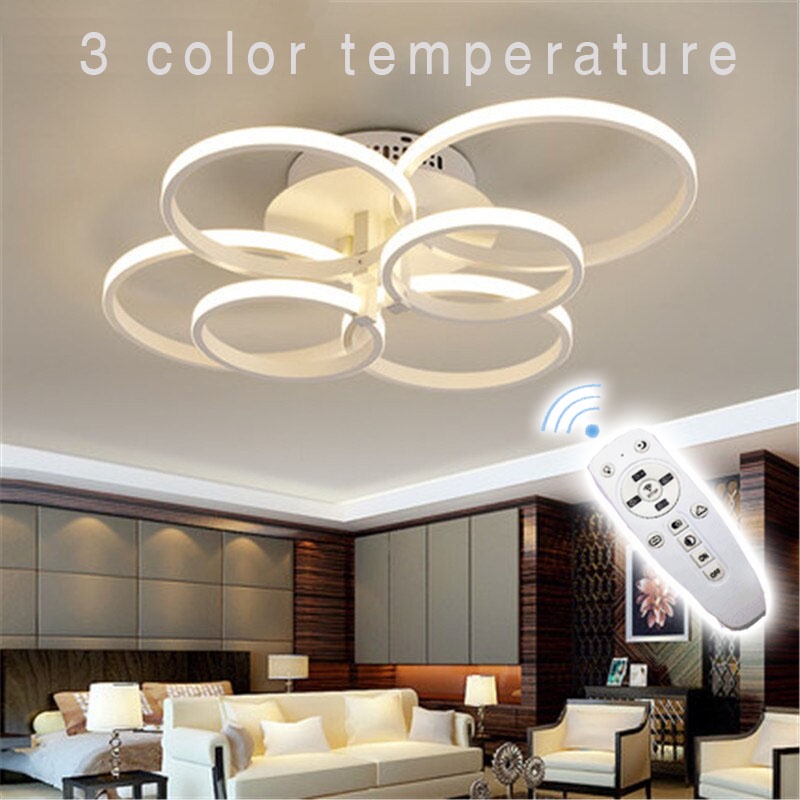 Lampu Plafon Minimalis Modern 3 Temperatur Warna Plus remote 70 W 220V Lampu ruang tamu lampu hias langit langit rumah kantor cafe Modern LED Chandelier For Living Room Decoration White Square Bedroom Ceiling Lamp Loft Kitchen Indoor Smart Lighting