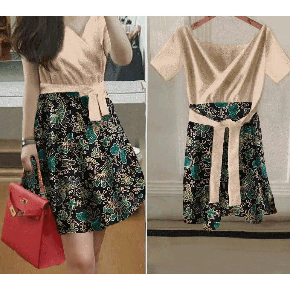 Sale Md Kenari Vs Warna Putih Dan Coksu Dress Rokbatik Wanita Bagus Cantik Anggun Murah Terlaris