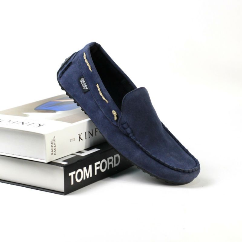 MORGAN NAVY Sepatu Pria Original Slip On Casual Kulit Suede Keren Selop Pesta Kondangan Santai Main