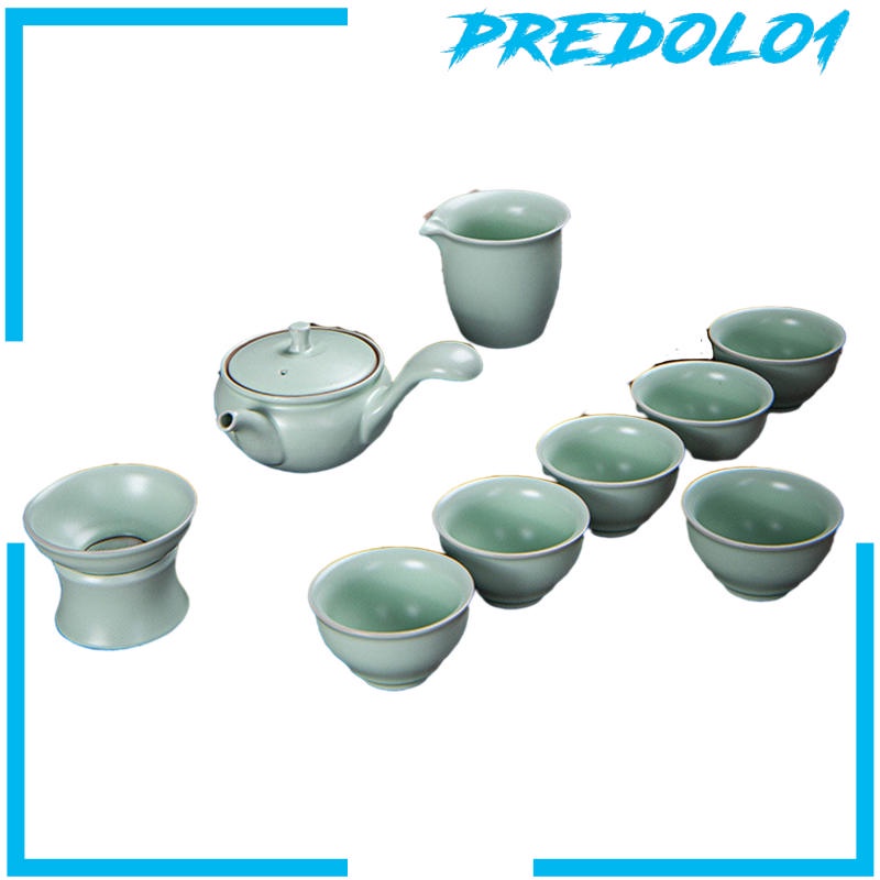 (Predolo1) Set Teko Teh Kungfu Cina Bahan Keramik Dengan Gagang Samping + 6 Cangkir