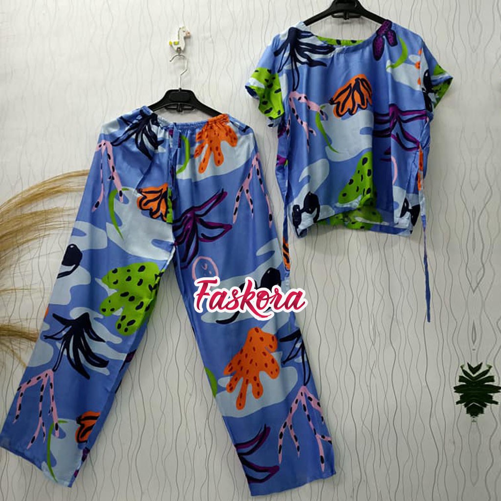 One Set Wanita Kekinian Pajamas Tie dye Karang / Set Rayon Jumbo XXL Tie dye / One Set Rayon Jumbo