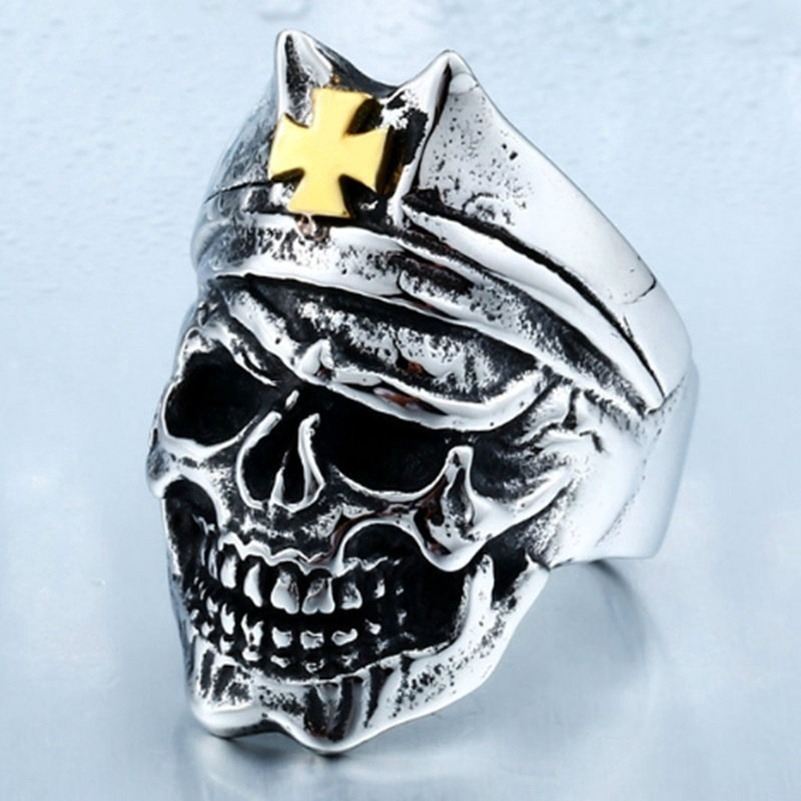 Cincin Motif Kepala Tengkorak Gaya Vintage Punk untuk PriaXIANGXIAN