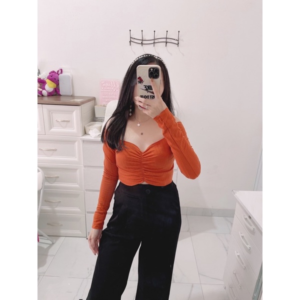 Rose sabrina Lengan panjang | croptop sabrina wanita lengan panjang | croptop sexy sabrina wanita | croptop korean fashion import | aquarius boutique89 grosir