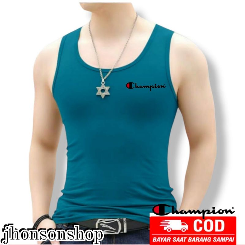 kaos singlet logo { cham-p } .S.dalaman distro catton buat pria dewasa