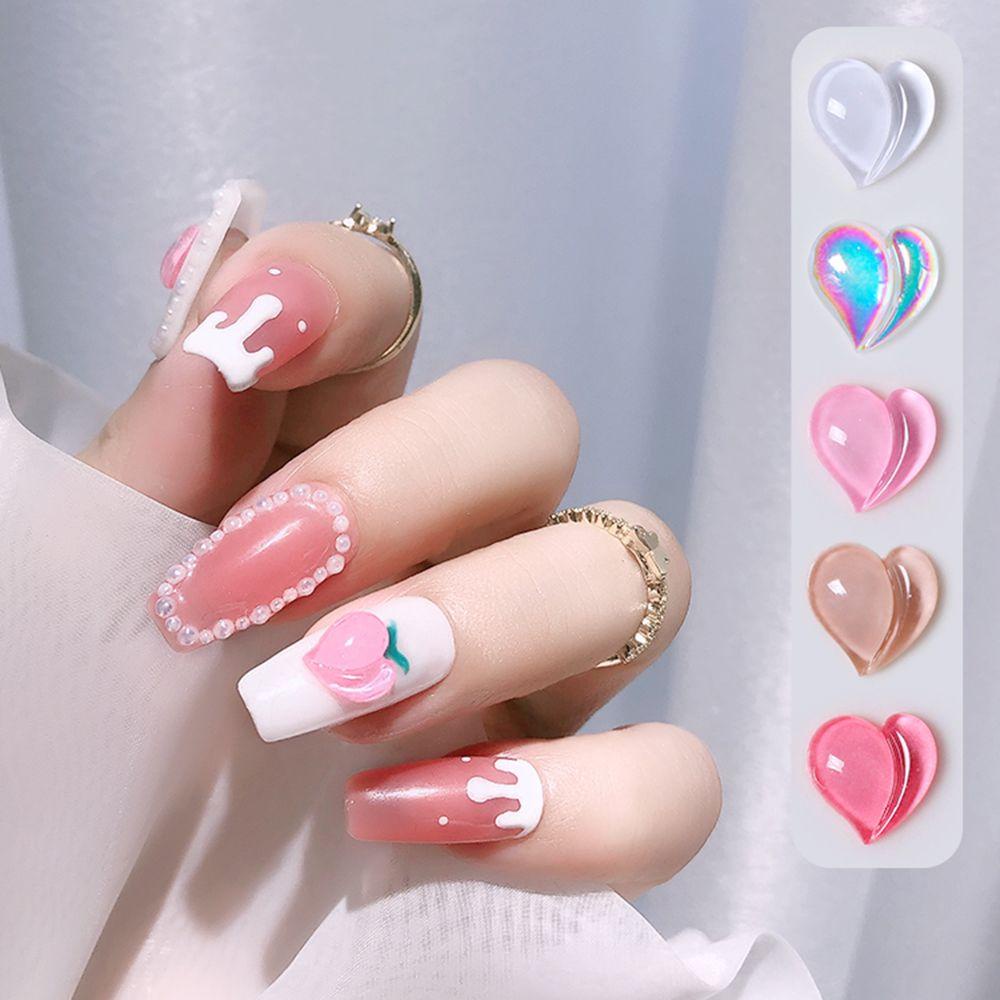 AUGUSTINA Augustina Peach Perhiasan Nail Art Hati Tembus Warna Aurora Symphony Candy DIY Nail Art Ornamen