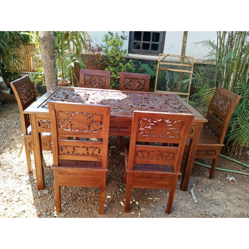 meja makan dan kursi/kursi ukir/meja makan