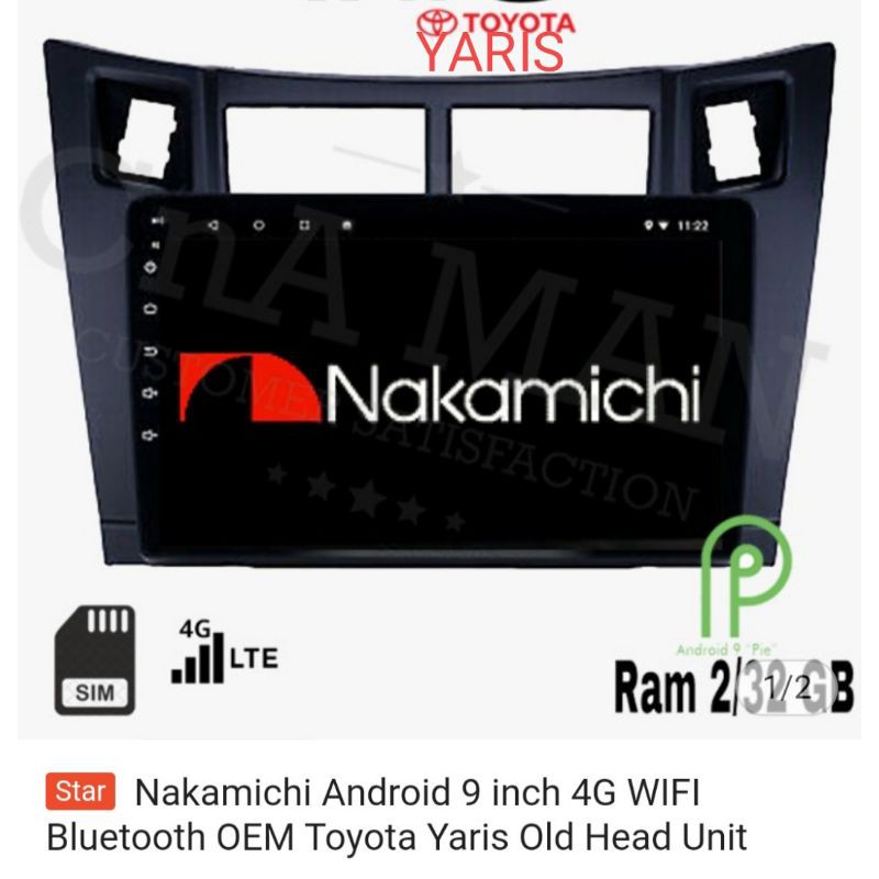 Head unit toyota Yaris Nakamichi NA 3120i Android 9 inch