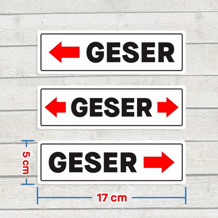 

Sticker Vinyl Geser Sign Marka Label Stiker Pintu Geser Kiri Kanan 17 x 5 cm