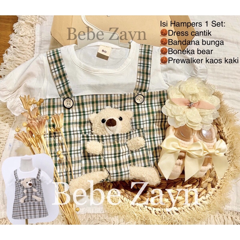 {BEBE ZAYN} Hampers baby/ hampers bayi/ baby gift/ kado bayi/ baby newborn/ Baby Girl/ Flowery Dress Set-Bear Dolly Creamy