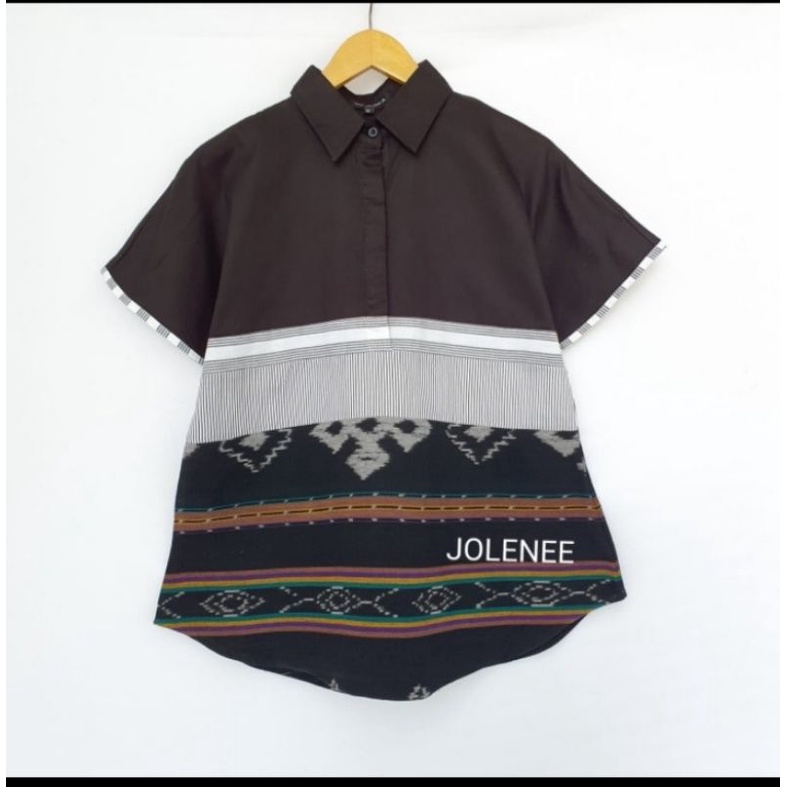 Atasan Tenun W 113 Kombinasi Hitam new Blus Blouse Kemeja Kerja Baju Wanita Original by Sovinska