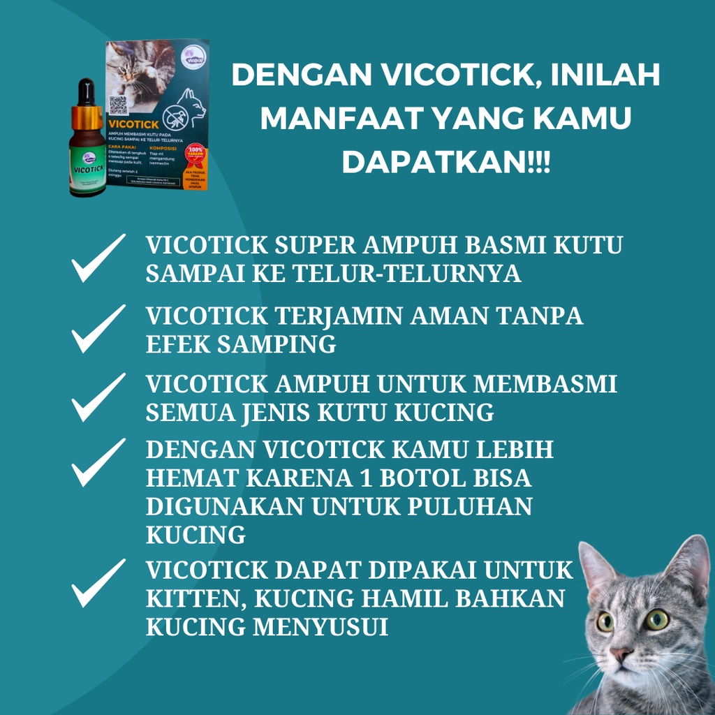 Obat Kutu Kucing VICOTICK Ampuh Basmi Kutu Aman Untuk Kitten Manjur Basmi Kutu Sampai Telor Bisa Untuk kucing Hamil Menyusui Anti Kutu tetes