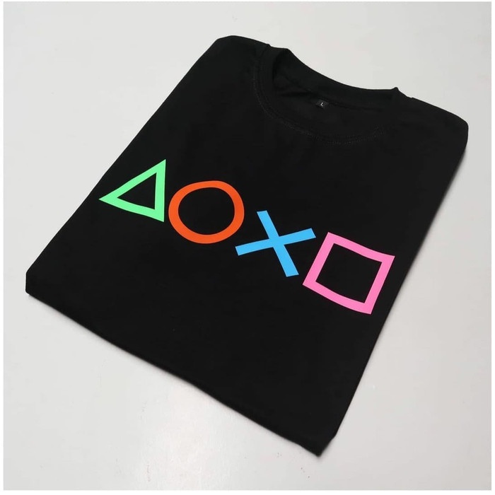KAOS BAJU UNIK PRIA WANITA BUTTON PLAYSTATION KAOS GAMERS PECINTA PS - Putih S MURAH