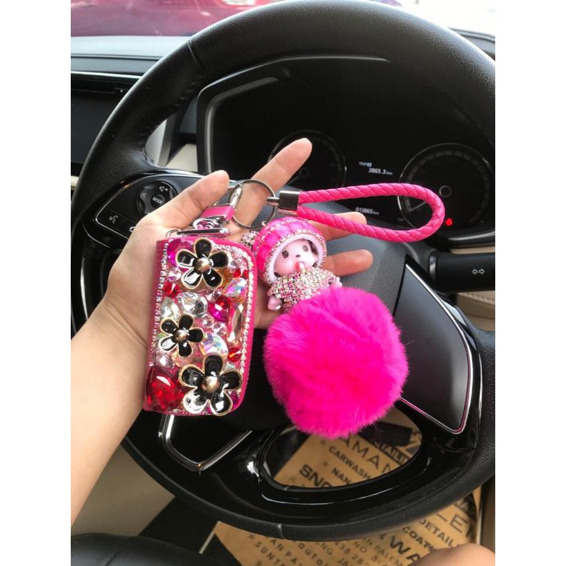 DOMPET KOTAK // Gantungan Kunci Mobil DAD crown canel bling blink impor kulit monchichi