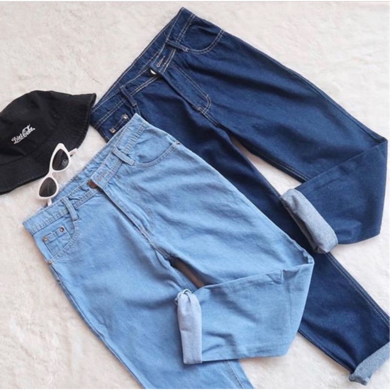 (BISA COD)CELANA BOYFREIND JEANS SNOW//BAGGY JEANS//CELANA BAGGY JEANS PLAIN BOYFREINDMURAH//CELANA BF POLOS BEST SELLER