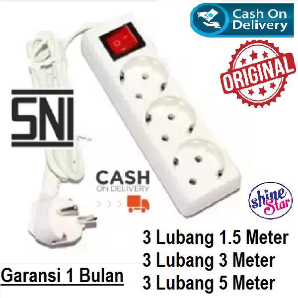 SHINE STAR - [ BISA COD ] Stop Kontak Colokan 3 4 5 Lubang Panjang Kabel 1,5M 3M 5M Kuningan SNI