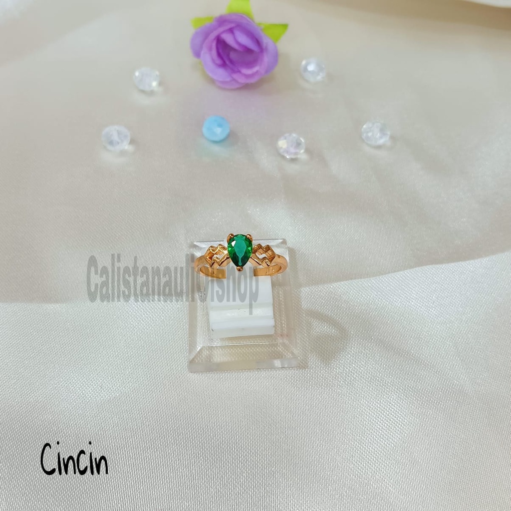 SET DEWASA KRISTAL HIJAU SIMANIS PERHIASAN EMAS  KOREA ANTI KARAT DAN ANTI LUNTUR