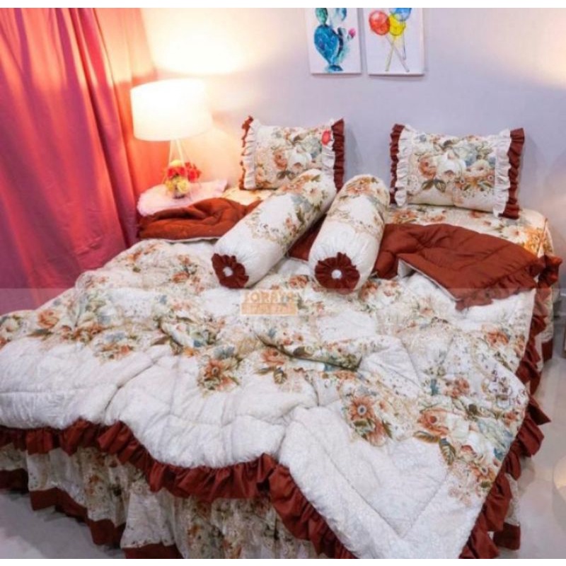 seprei rumbai set bedcover ukuran 180*200*20 motif LV bahan katun lokal