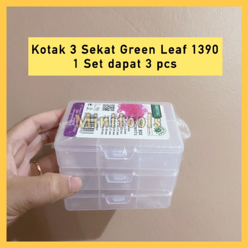 Kotak Obat / Kotak Plastik 3 Sekat Kecil / Green Leaf 1390, HARGA PER SET